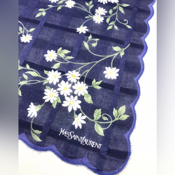 Yves Saint Laurent Navy Floral Scarf Vintage NIB - Picture 1 of 7